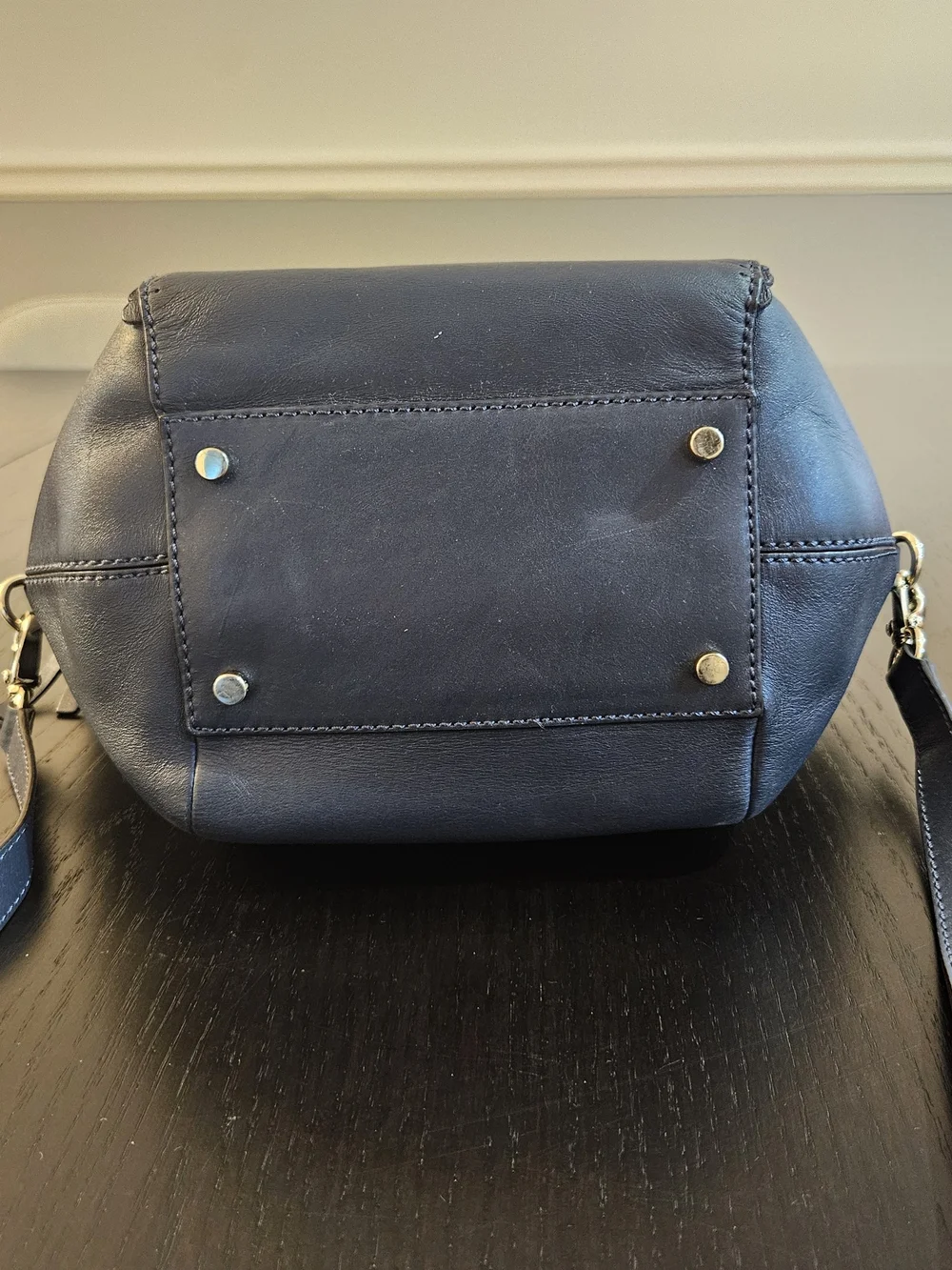 Kate Spade Leather Satchel Handbag in Deep Navy with Gold Hardware